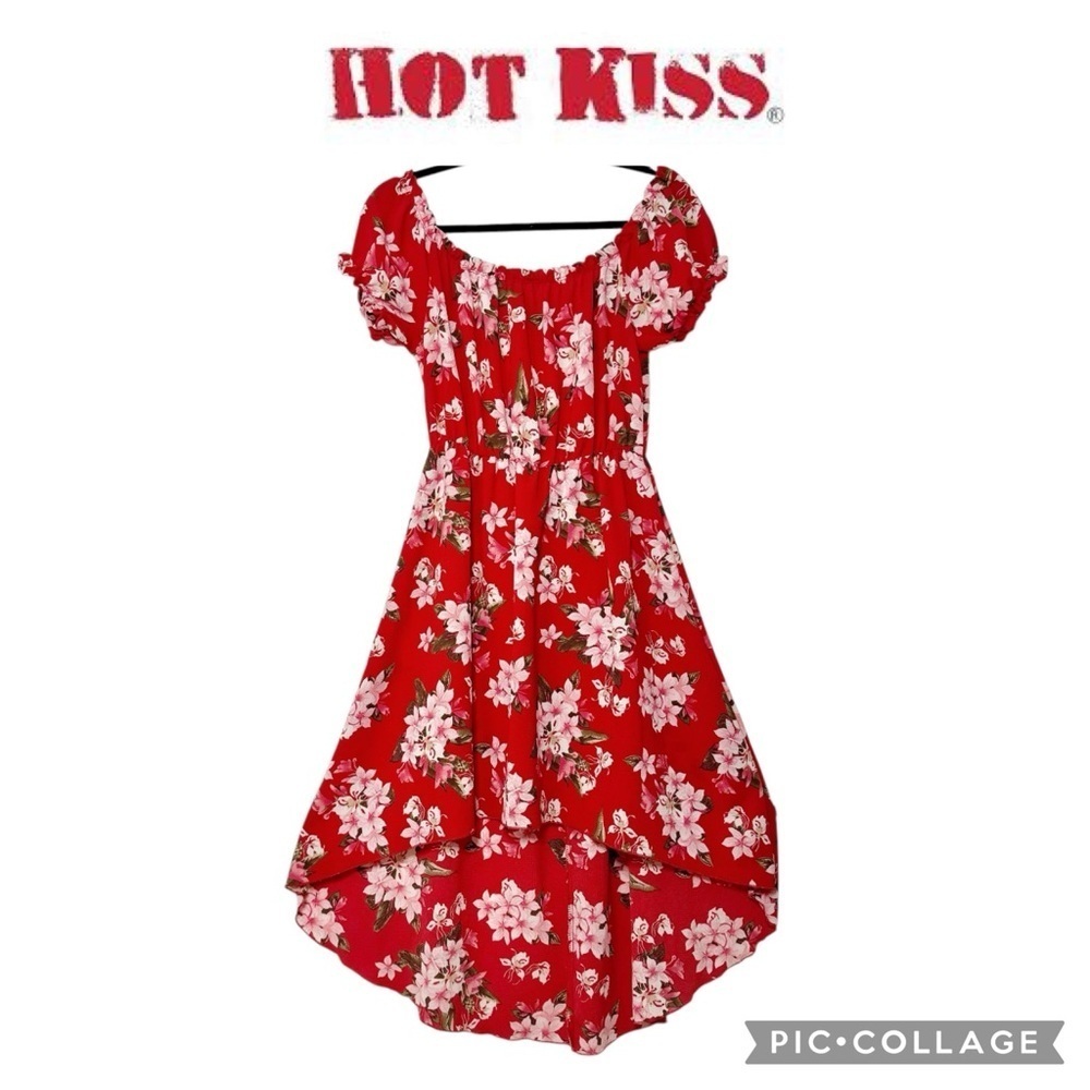 Hot Kiss women Off shoulder high-low floral red dress size L